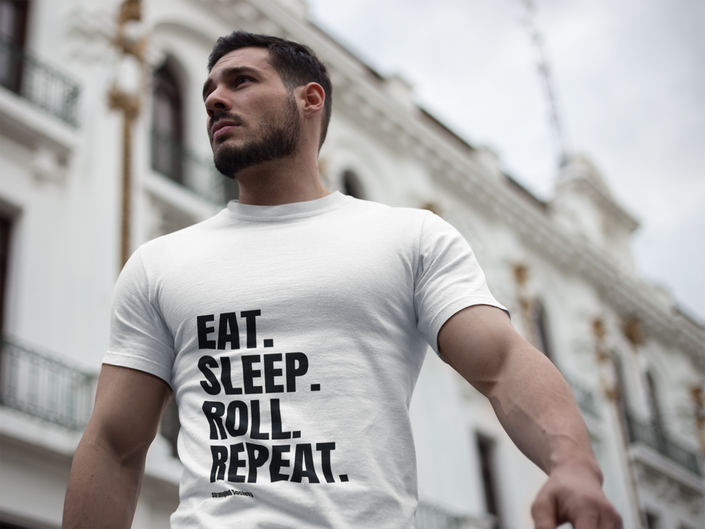 Eat Sleep Roll Repeat T-Shirt | Typography Tee, Minimal White Shirt