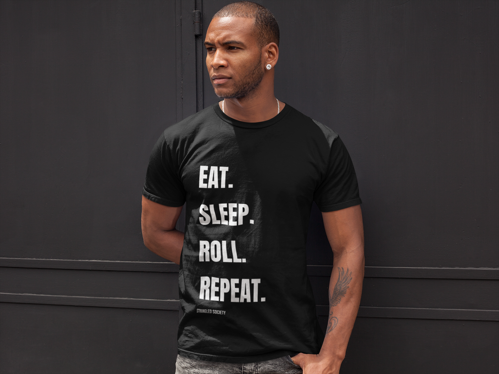 Eat Sleep Roll Repeat T-Shirt | Bold Typography Tee, Minimal Black Shirt