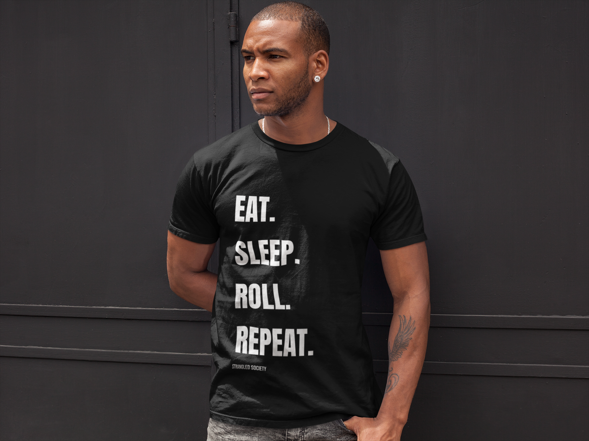 Eat Sleep Roll Repeat T-Shirt | Bold Typography Tee, Minimal Black Shirt