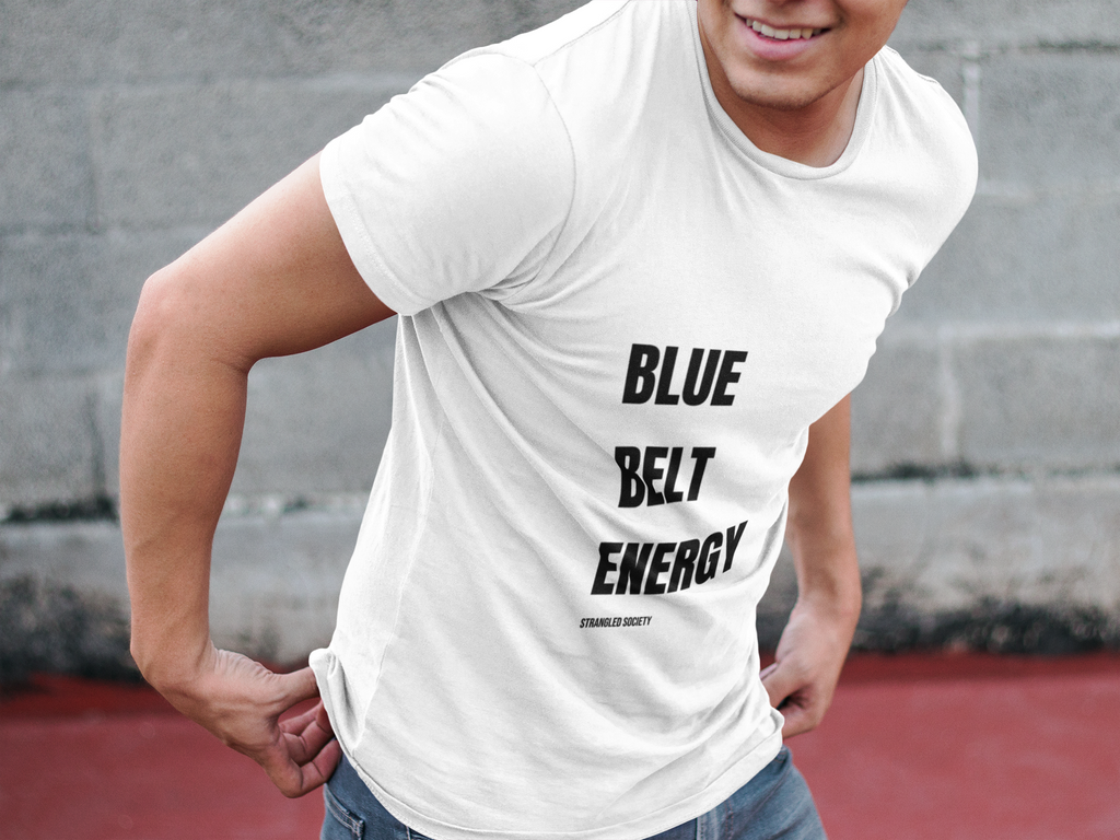Blue Belt Energy Tee, Minimalist White Jiu Jitsu T-Shirt