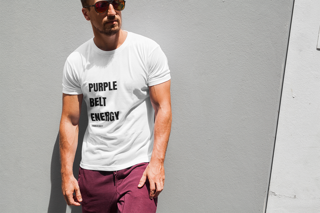 Purple Belt Energy Tee, Minimalist BJJ White T-shirt